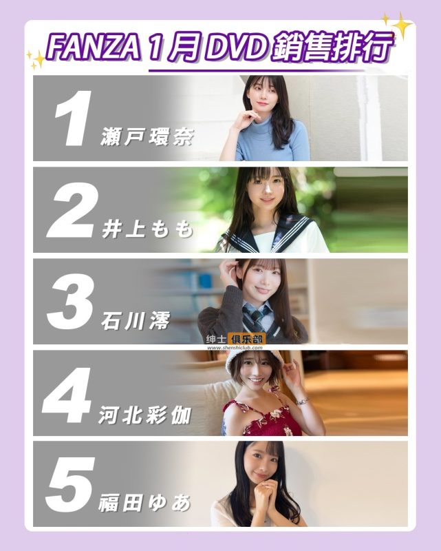 FANZA 一月榜单 TOP10：瀬戸環奈再夺冠军，Moodyz 集体发力冲击龙头地位- 绅士俱乐部