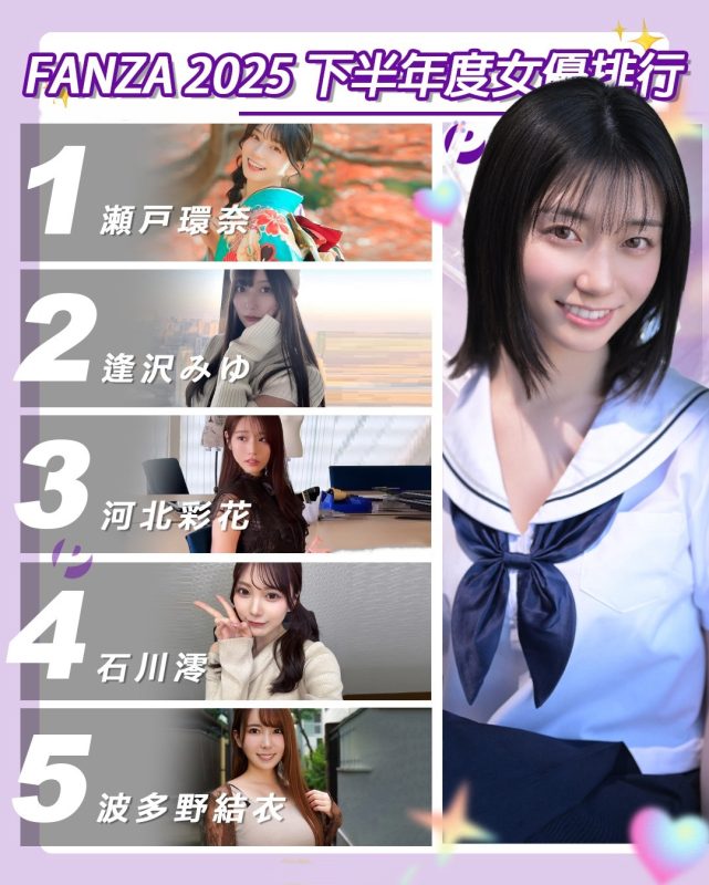 FANZA 2025下半年排行榜揭晓:瀬戸環奈登顶年度冠军,新王登基改写AV女优格局- 绅士俱乐部
